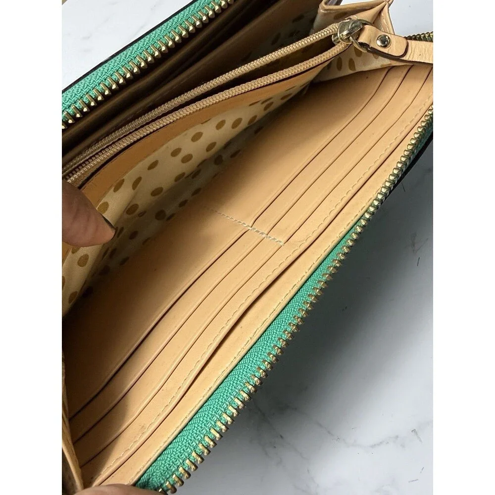 Kate Spade Jazzy Metro Green Patent Leather Zip Around Wallet Custom Art As Is